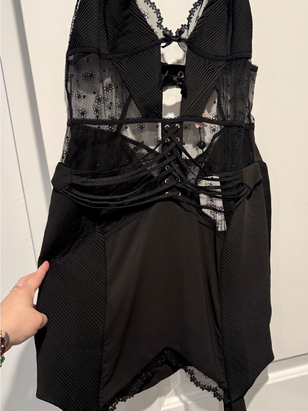 For Love & Lemons Black Lace-Trim Mini Dress